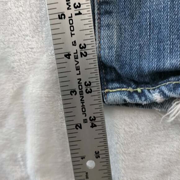 Abercrombie Fitch Mens Low Rise Boot Cut Jeans Size 33x34 Blue denim Distressed - Picture 15 of 16